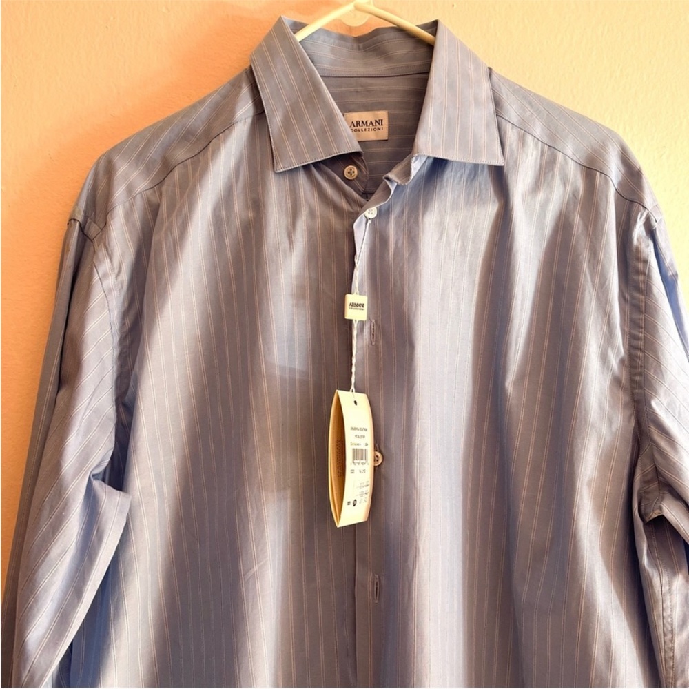 NWT Armani Collezioni Men’s long sleeve button down shirt blue & white stripes L